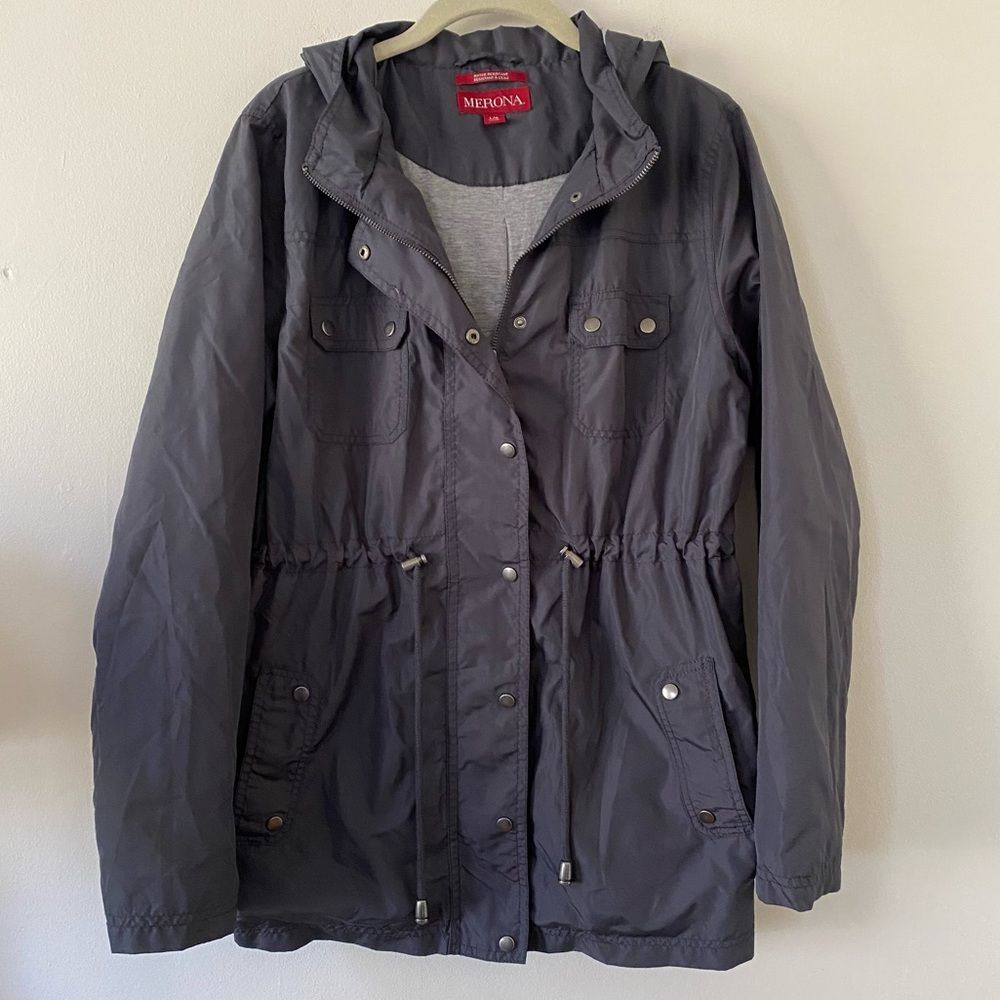 Merona Lightweight Cinch-Waist Water Resistant Jacket Gray Size L